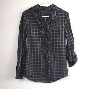 Express Women's Plaid Ruffle Front Blouse